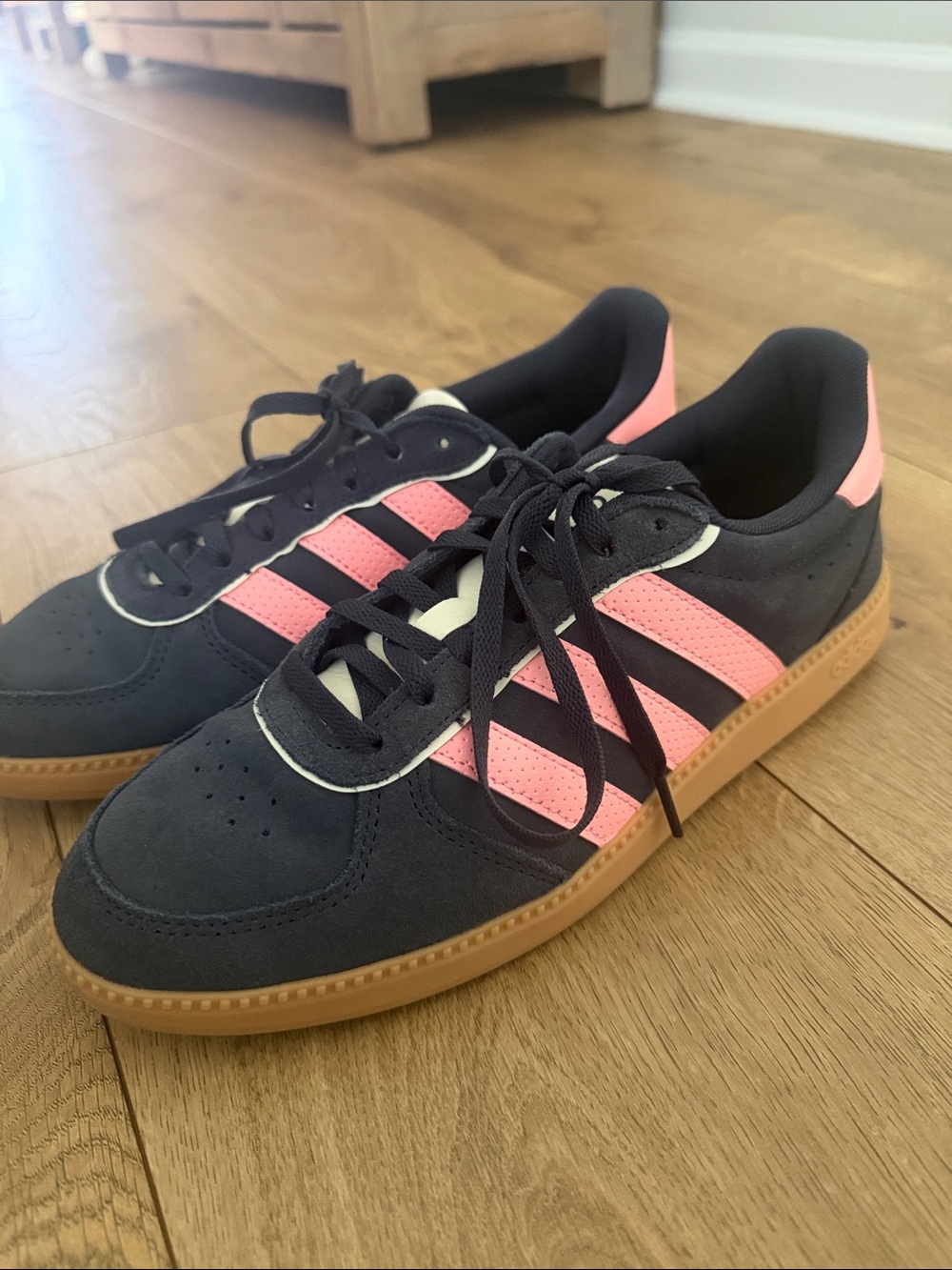 adidas Navy and Pink Women's Sneakers with Gum Sole